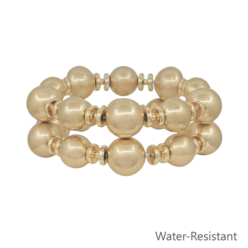 Water Resistant Matte Gold Beaded Set of 2 Bracelets