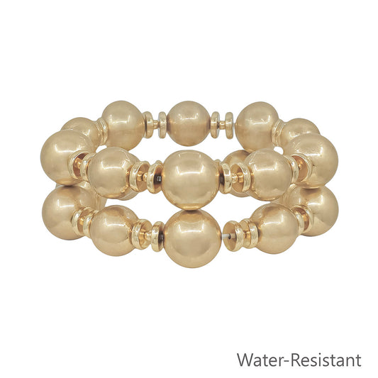 Water Resistant Matte Gold Beaded Set of 2 Bracelets
