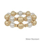 Water Resistant Matte Gold and Silver Beaded Set of 2 Bracelets
