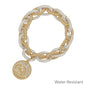 Water Resistant Textured Silver Metal Link Coin Stretch Bracelet