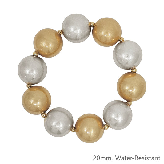Water Resistant 20MM Gold and Silver Metal Beaded Stretch Bracelet