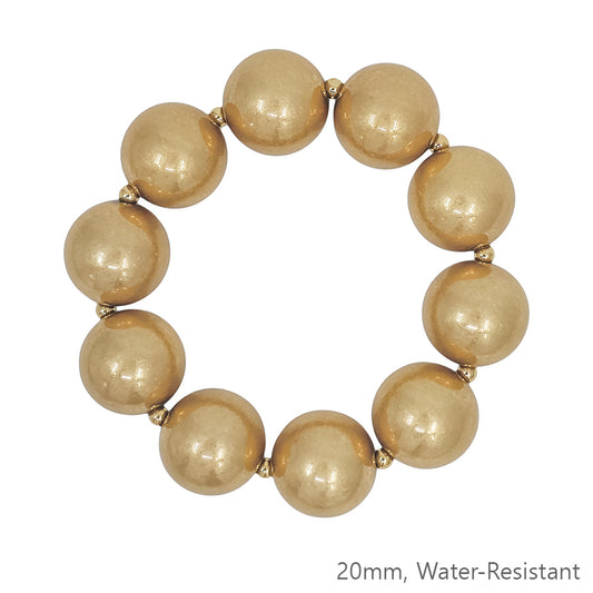 Water Resistant 20MM Gold Metal Beaded Stretch Bracelet