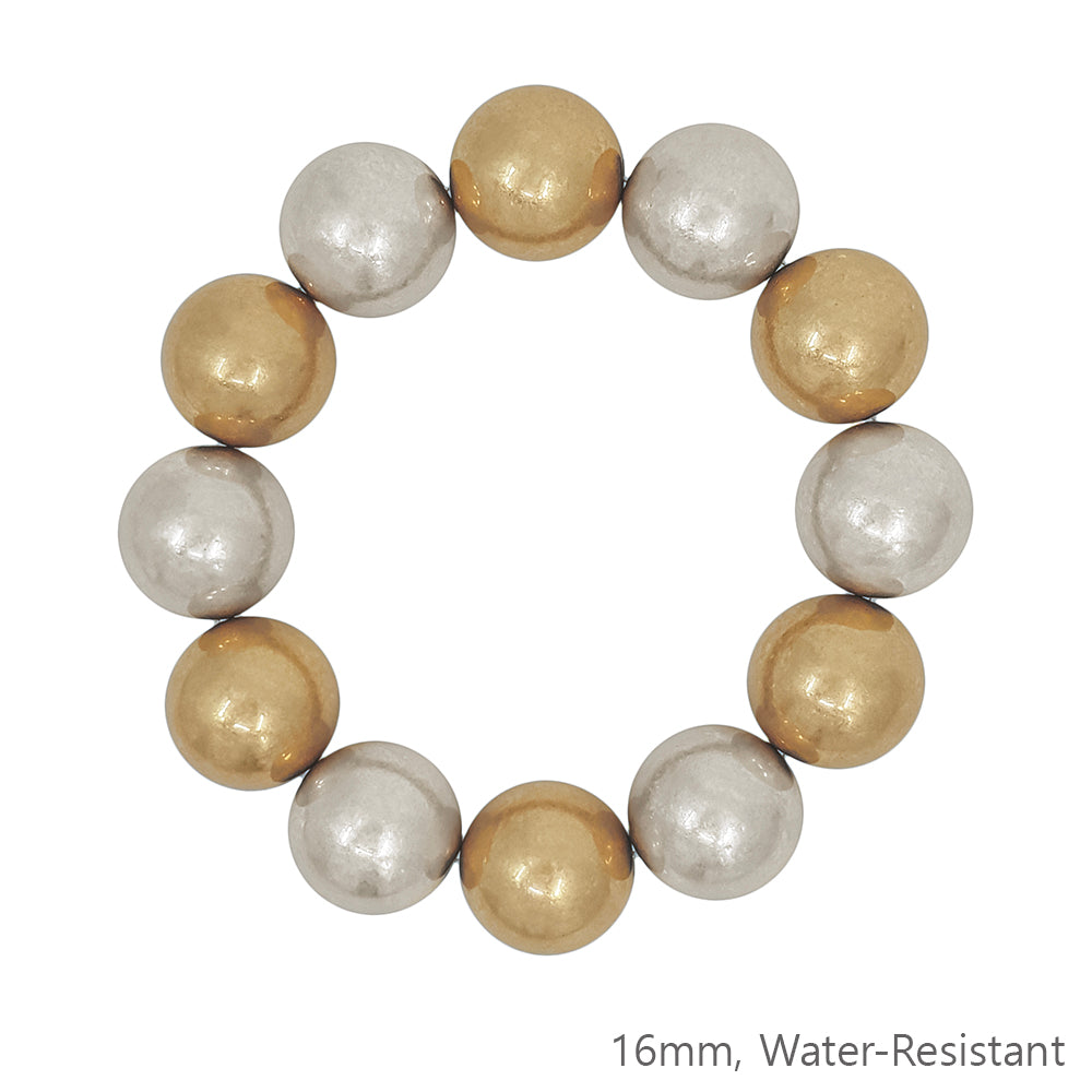 Water Resistant 16MM Gold and Silver Metal Ball Stretch Bracelet