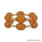 Water Resistant Acrylic Brown Oval and Gold Beaded Set of 2 Stretch Bracelet