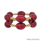 Water Resistant Acrylic Maroon Oval and Gold Beaded Set of 2 Stretch Bracelet