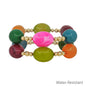 Water Resistant Acrylic Multi Oval and Gold Beaded Set of 2 Stretch Bracelet