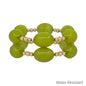 Water Resistant Acrylic Olive Green Oval and Gold Beaded Set of 2 Stretch Bracelet