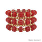 Water Resistant Maroon and Gold Oval Chunky Beaded Set of 5 Stretch Bracelet