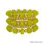 Water Resistant Olive and Gold Oval Chunky Beaded Set of 5 Stretch Bracelet