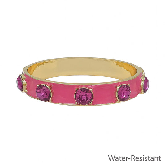 Water Resistant 12MM Hot Pink Epoxy and Gold Bangle Bracelet