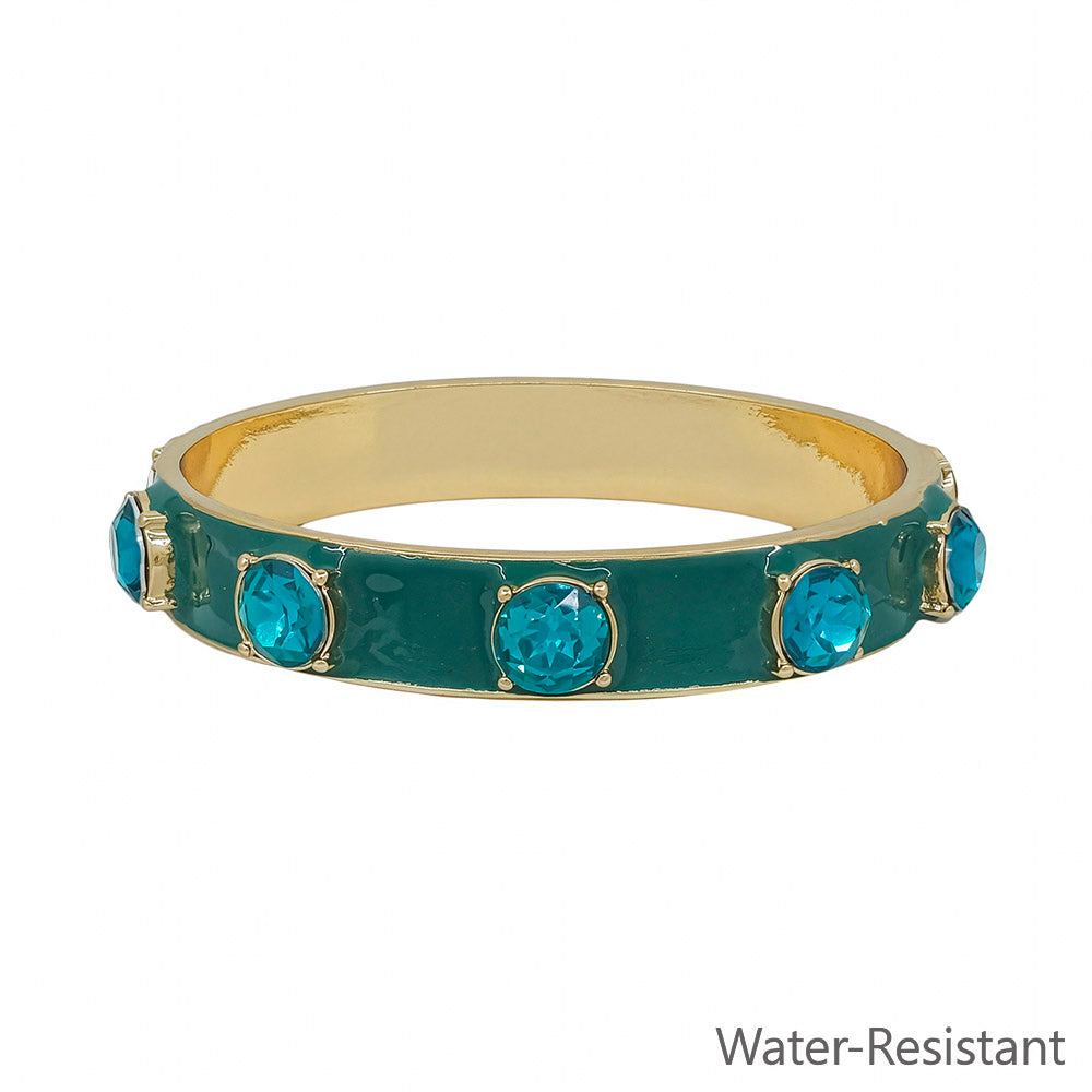 Water Resistant 12MM Green Epoxy and Gold Bangle Bracelet