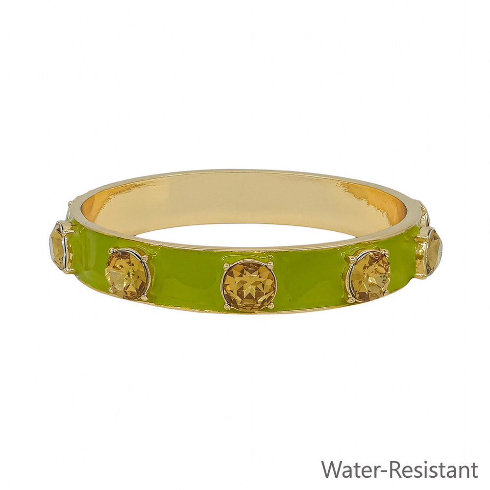 Water Resistant 12MM Olive Epoxy and Gold Bangle Bracelet