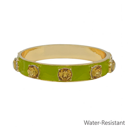 Water Resistant 12MM Olive Epoxy and Gold Bangle Bracelet