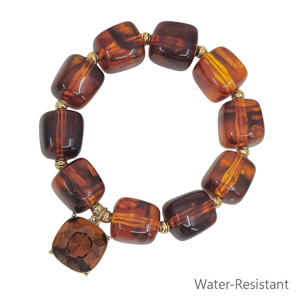 Water Resistant 16MM Topaz/Brown Square Resin and 18MM Stone Bracelet