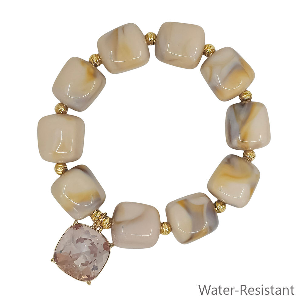 Water Resistant 16MM Natural Crystal Square Resin and 18MM Stone Bracelet