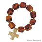 Water Resistant 16MM Dark Brown Resin Beaded 1.2" Cross Stretch Bracelets