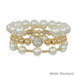 Water Resistant Set of 3 Oval Pave and 12MM Pearl Stretch Bracelets