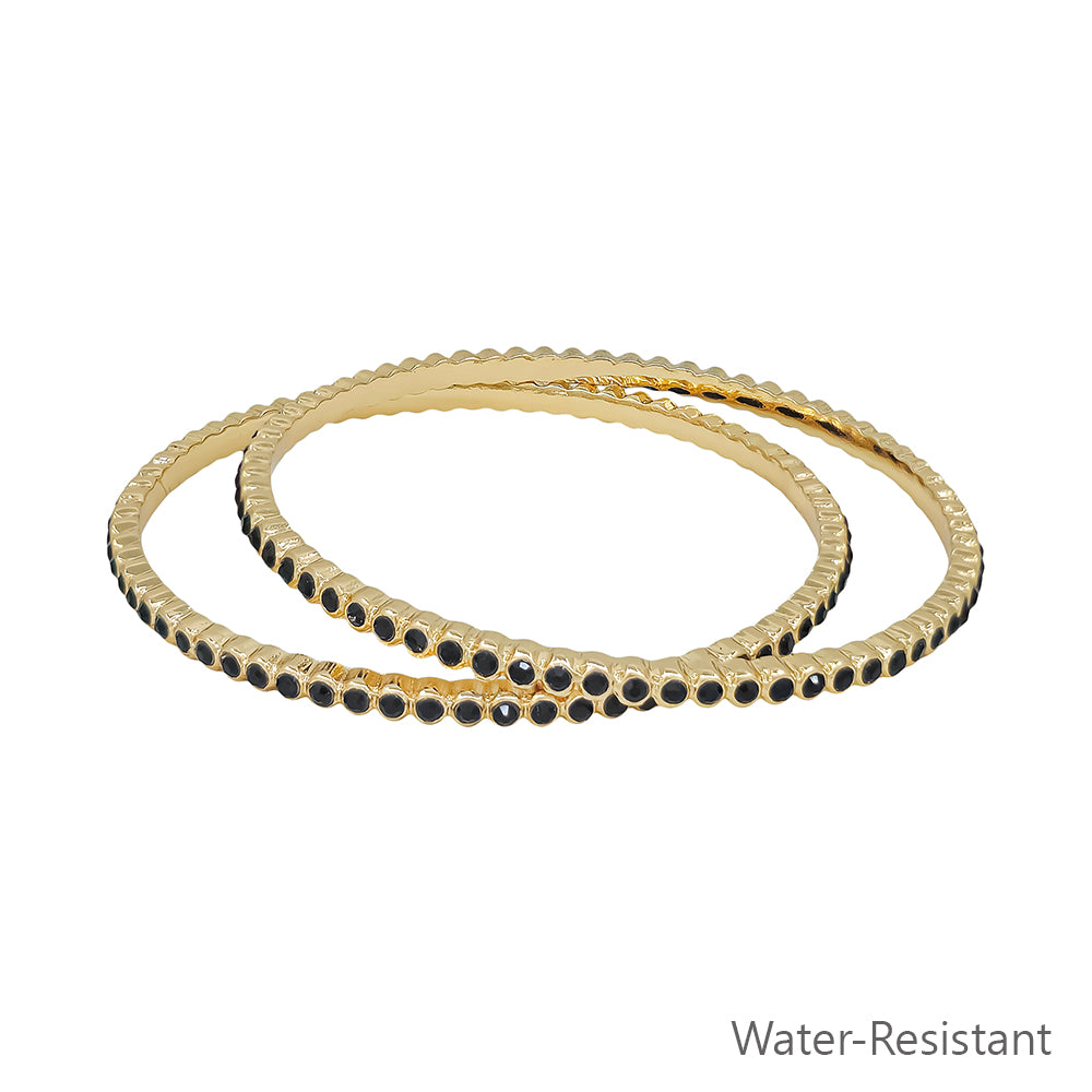 Water Resistant Set o 3MM Black Pave Metal Bangle Bracelet