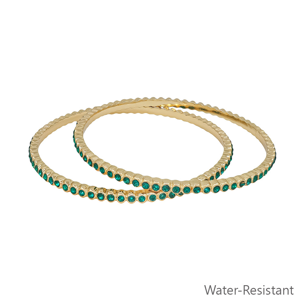Water Resistant Set of 3MM Green Pave Metal Bangle Bracelet
