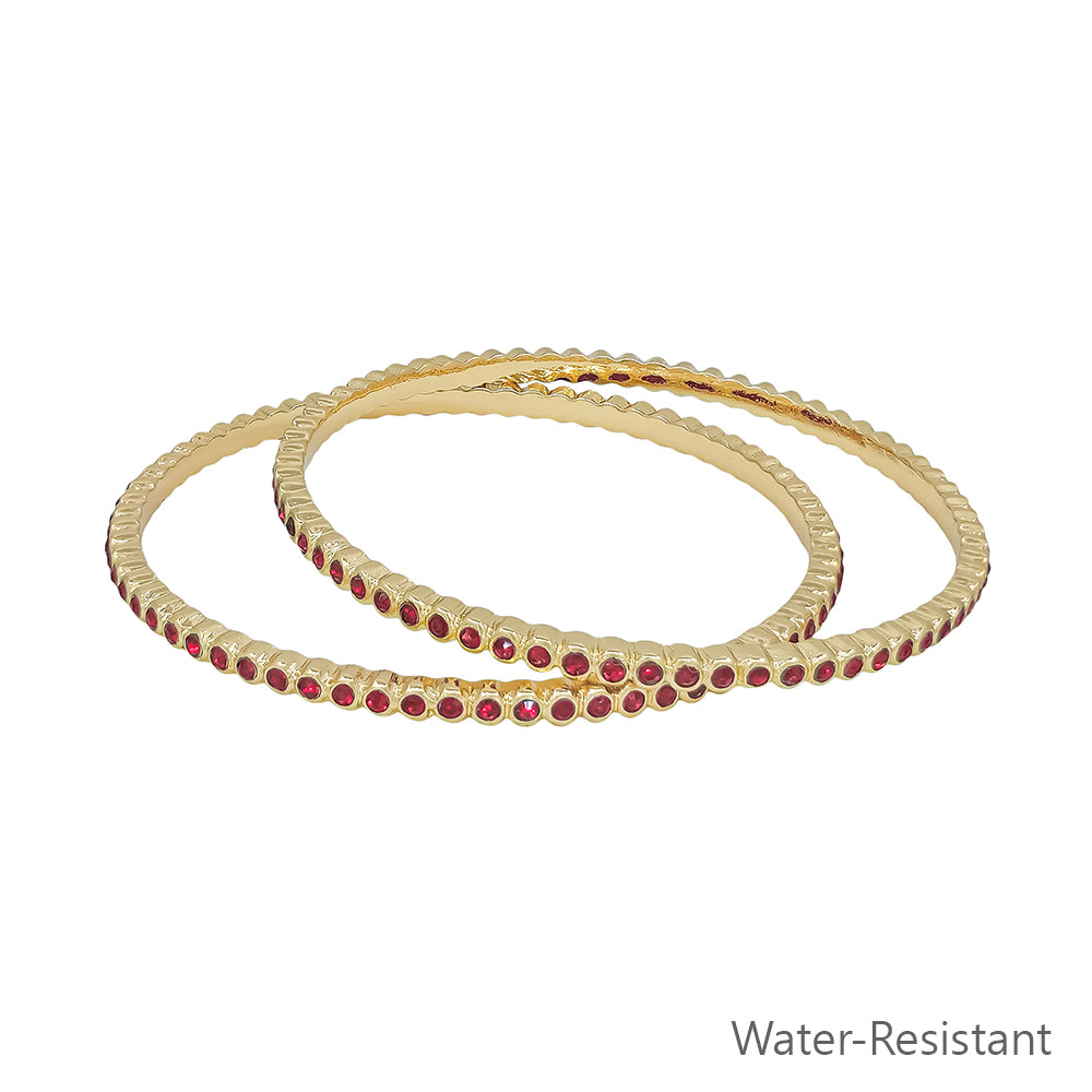 Water Resistant Set of 3MM Red Pave Metal Bangle Bracelet