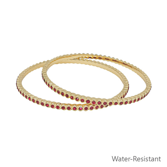 Water Resistant Set of 3MM Red Pave Metal Bangle Bracelet