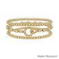 Water Resistant Set of 3 Gold Oval Beaded Link Bracelet