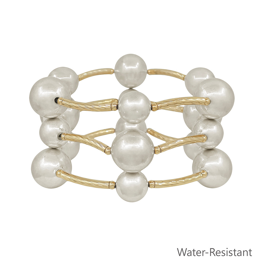 Water Resistant 16MM and 12MM Gold and Silver Metal Bar Stretch Bracelet