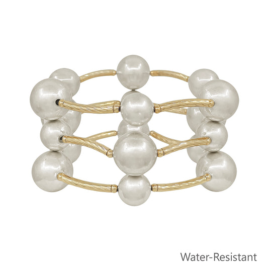 Water Resistant 16MM and 12MM Gold and Silver Metal Bar Stretch Bracelet