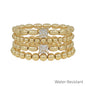 Water Resistant Gold Beaded with Square Rhinestone Set of 4 Stretch Bracelet