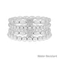 Water Resistant Silver Beaded with Square Rhinestone Set of 4 Stretch Bracelet