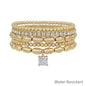 Water Resistant Gold Beaded with Square Rhinestone Drop Set of 4 Stretch Bracelet