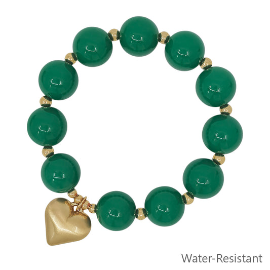 Matte Gold 16MM Green Beaded Stretch Bracelet