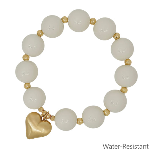 Matte Gold 16MM White Beaded Stretch Bracelet