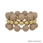 Water Resistant 14MM Beige and Gold Ball Beaded Stretch Bracelets