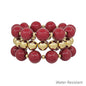 Water Resistant 14MM Maroon and Gold Ball Beaded Stretch Bracelets