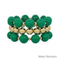 Water Resistant 14MM Green and Gold Ball Beaded Stretch Bracelets