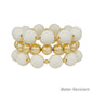 Water Resistant 14MM White and Gold Ball Beaded Stretch Bracelets