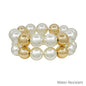 Water Resistant 16MM Pearl and Gold Ball Beaded Stretch Bracelets