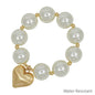 Water Resistant 20MM Pearl Beaded with Heart Charm Stretch Bracelets