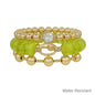Water Resistant Set of 3 Olive Beaded and Gold Stretch Bracelets