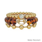 Water Resistant Set of 3 Brown Beaded and Gold Stretch Bracelets