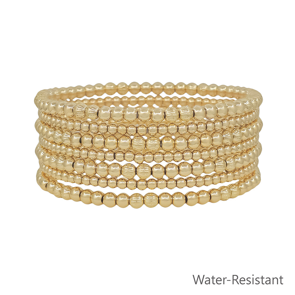Water Resistant Set of 7 Gold 4MM and 2MM Stretch Bracelets