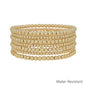 Water Resistant Set of 7 Gold 4MM and 2MM Stretch Bracelets