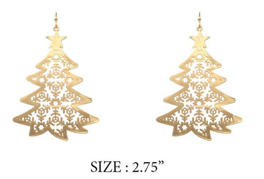Gold Filigree Christmas Tree 2.75" Earring