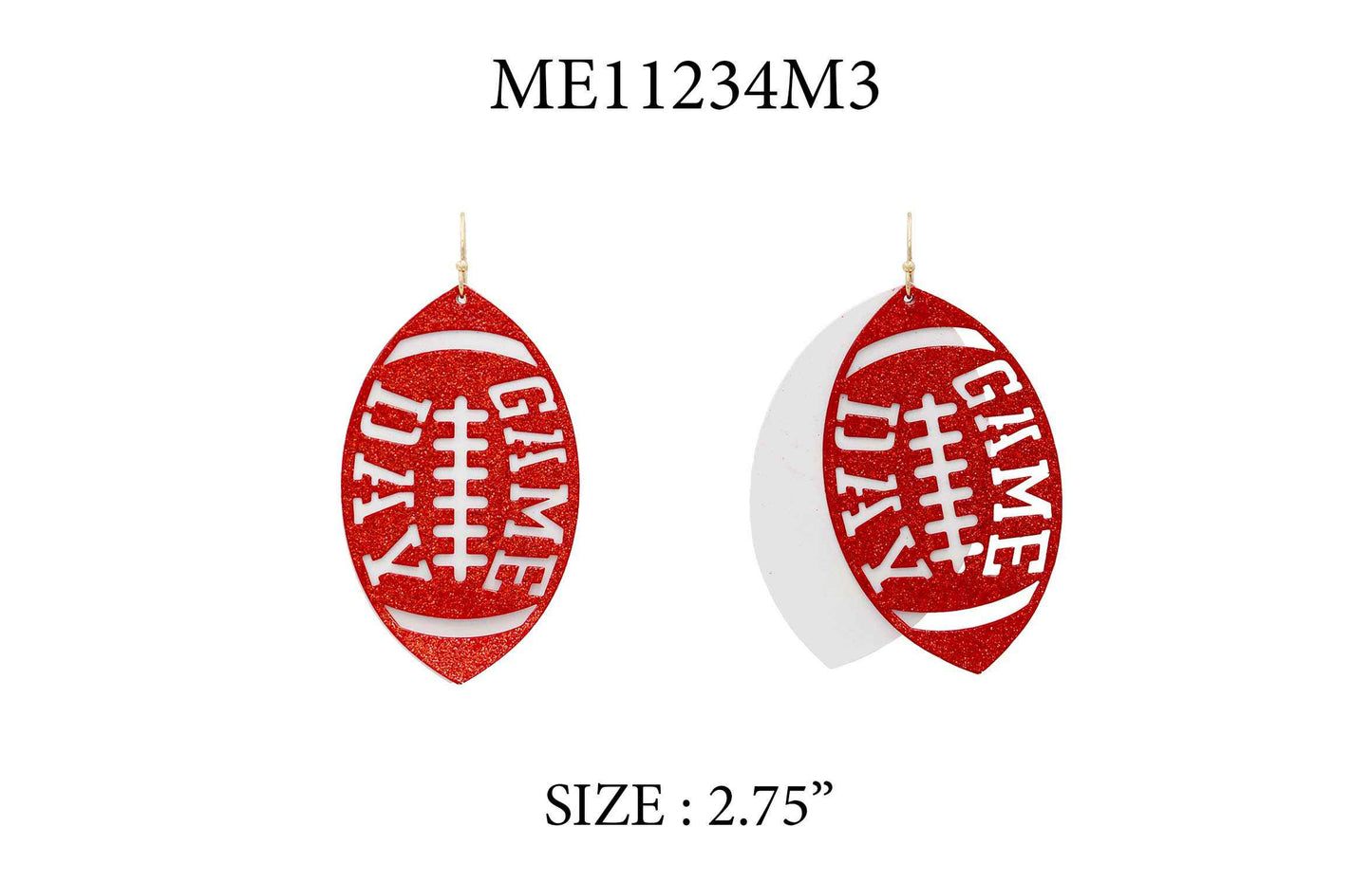 White Metal and Maroon Glitter Gameday Football 2" Earrings