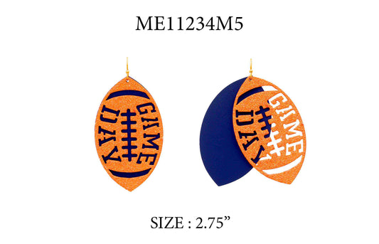 Navy Metal and Orange Glitter Gameday Football 2" Earrings