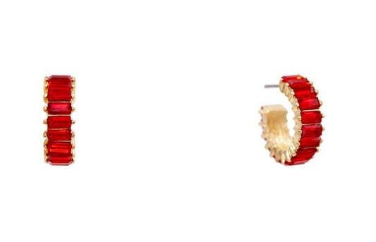 Red Crystal Baguette .75" Huggie Earring