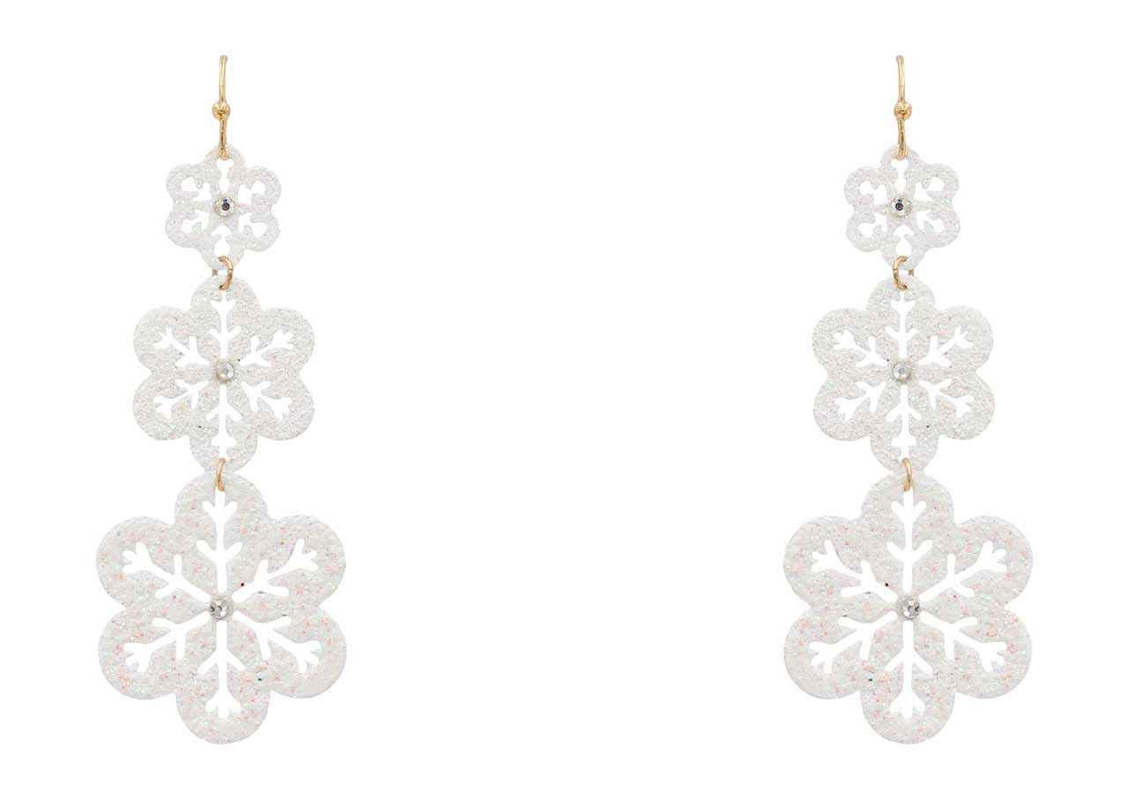 White Glitter Textured Snowflake 2.5" Drop Earring