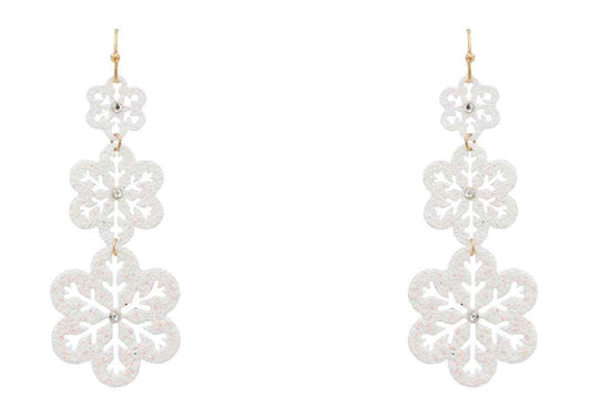 White Glitter Textured Snowflake 2.5" Drop Earring