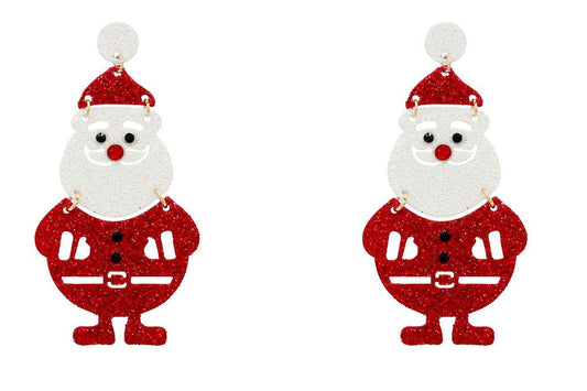 Red Glitter Textured Santa Clause 2.5" Drop Earring